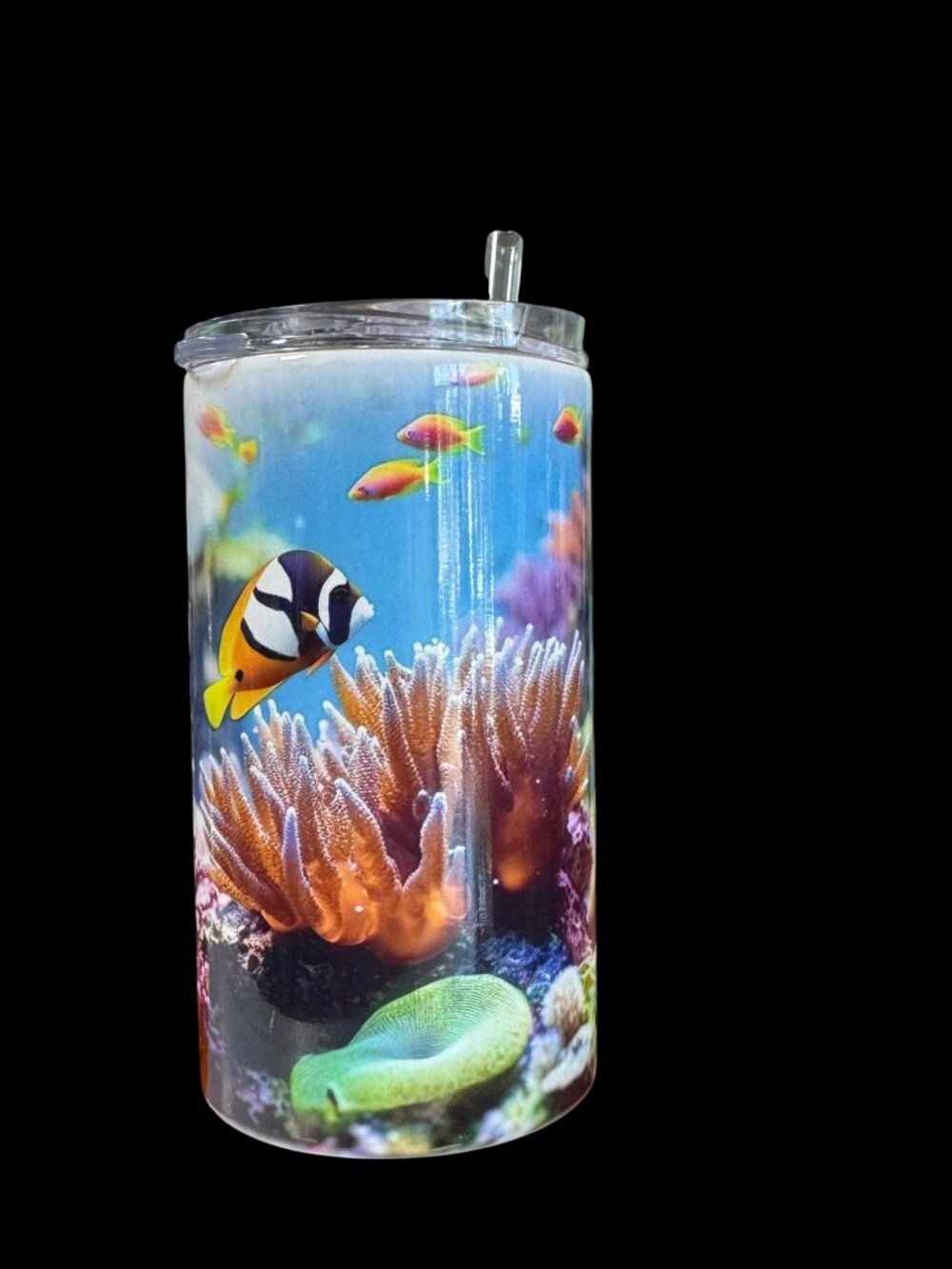 Coral Reef Tropical Fish Print Skinny Tumbler with Lid and Straw, 14 oz